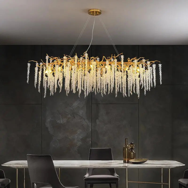 Afralia™ Modern Gold Aluminium Crystal Chandelier LED Pendant Light Fixture