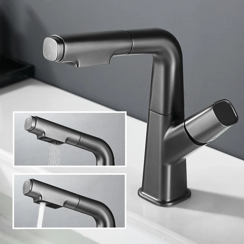 Afralia™ Brass Basin Faucet: Pull Out, Hot & Cold Mixer, 360° Lift, Bathroom Sink Tap