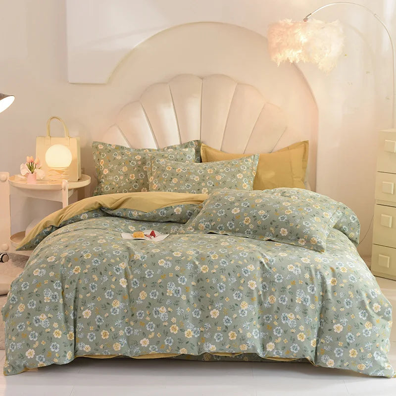 Afralia™ Flower Print Cotton Bedding Set: Warm & Cozy for Autumn/Winter comfort.