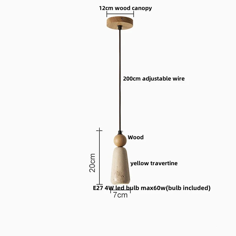 Afralia™ Wood LED Pendant Lamp - Wabi Sabi Yellow Travertine