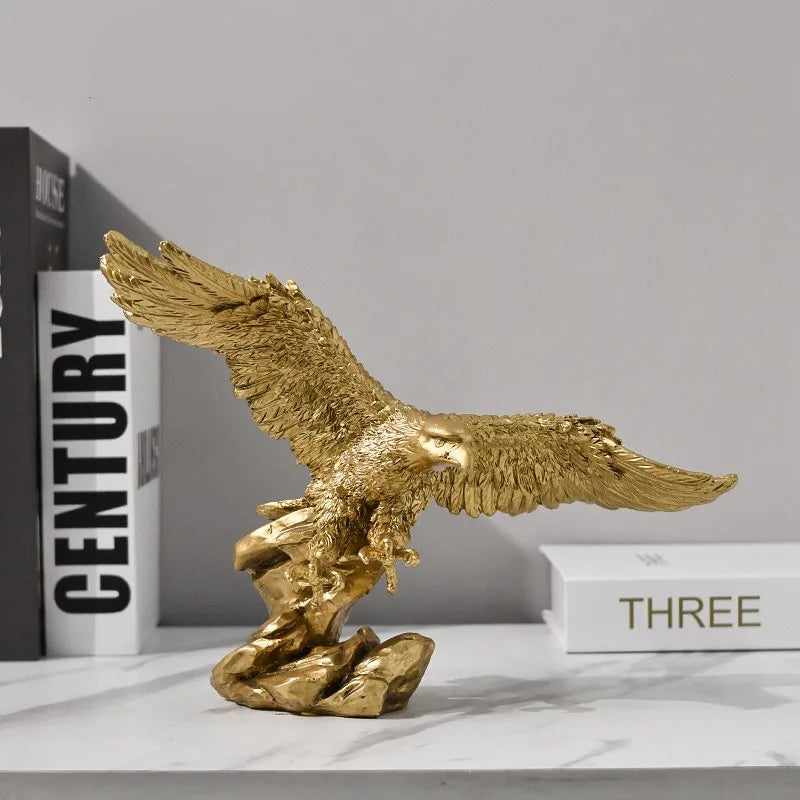 Afralia™ Gold Resin Eagle Sculpture for Office Living Room Hotel Decor