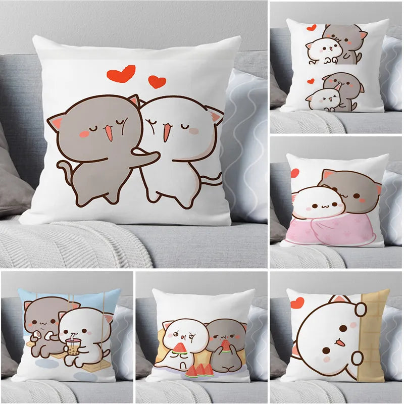 Afralia™ Peach Cat Throw Pillow Covers Cute Home Decor Sofa Car Cushion Cover