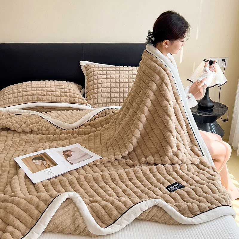 Afralia™ Cozy Flannel Velvet Blanket: All-Season Solid Color Single Queen Quilt