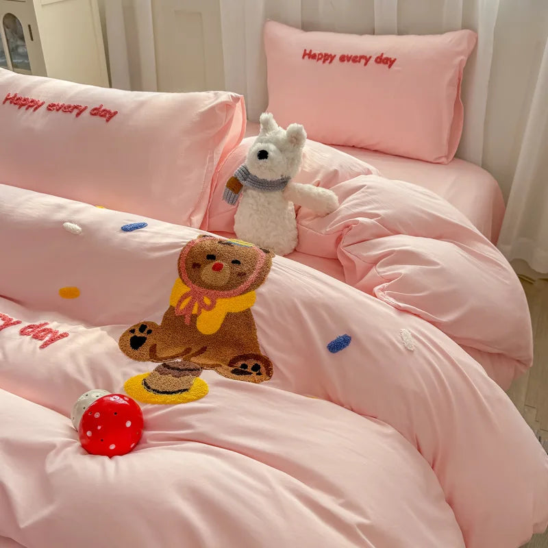 Afralia™ Cartoon Embroidery Bed Sets - Super Soft & Cute Bedding Set for Kids & Adults