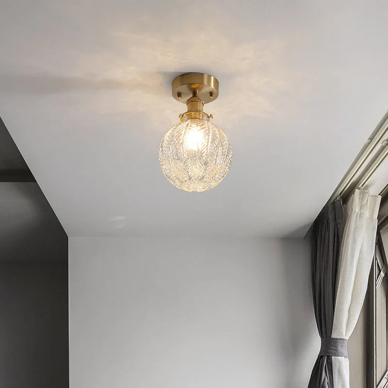 Afralia™ Glass LED Ceiling Light for Living Room, Modern Copper Canopy, Nordic Style Fixtures
