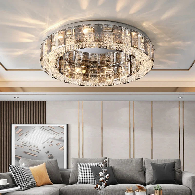 Afralia™ Crystal Pendant Chandelier LED Ceiling Light for Restaurant Living Room Bedroom