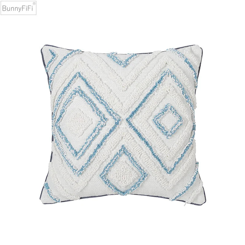 Afralia™ Diamond Tufted Blue Cushion Cover for Sofa Bed 45x45cm/30x50cm