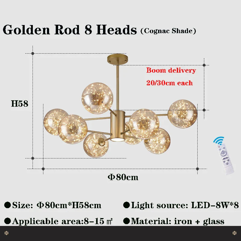 Afralia™ Glass Ball Branch Chandelier: Modern LED Crystal Ceiling Lighting for Living Room
