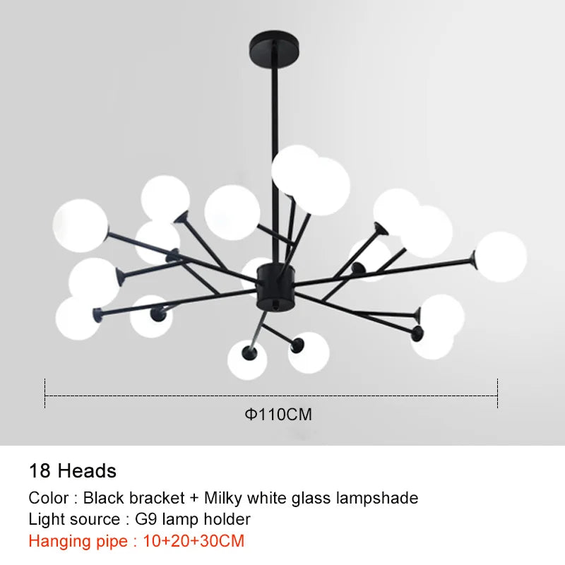 Afralia™ Black Chandelier: Luxury Glass Pendant Lights for Living Room, Bedroom, and Restaurant