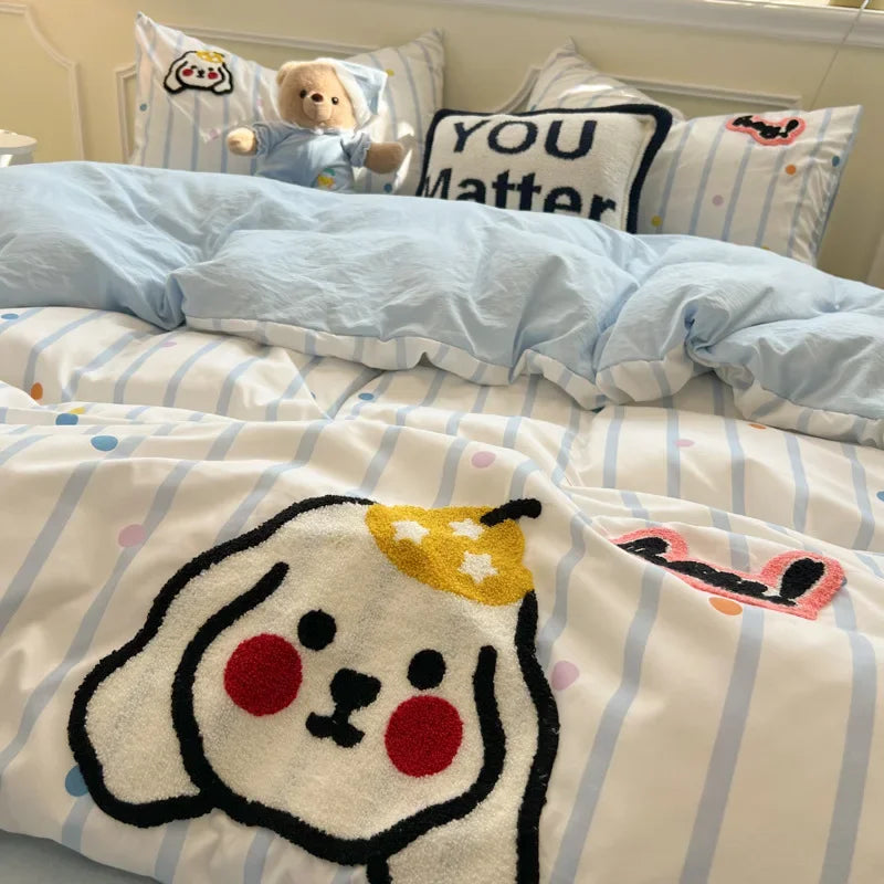 Afralia™ Cartoon Embroidery Jacquard Comforter Sets | Washed Cotton | Soft Skin-Friendly Bed Linen