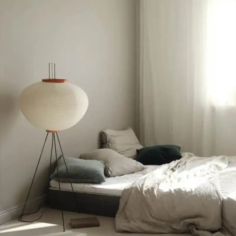 Afralia™ Japanese Rice Paper Floor Lamp by Noguchi Yong for Bedroom and Parlor Lighting