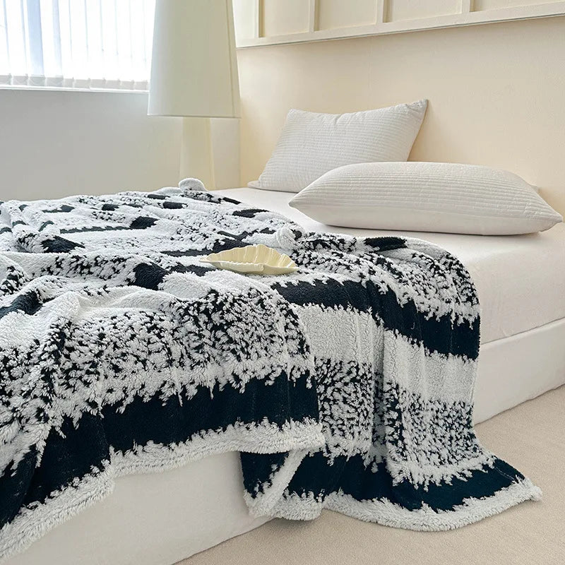 Afralia™ Snowflake Striped Cationic Jacquard Plush Blanket for Sofa, Office, Balcony - Warm Napping Shawl