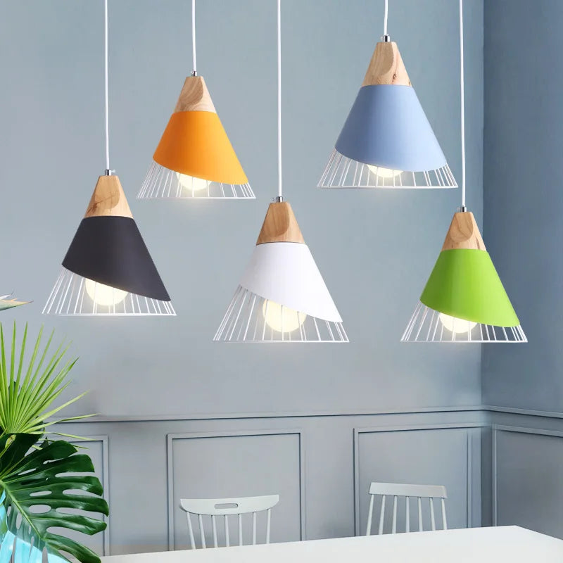 Afralia™ Wood Pendant Lamp: Modern Nordic Aluminum Hanging Light for Bedroom, Kitchen, E27 LED Bulb