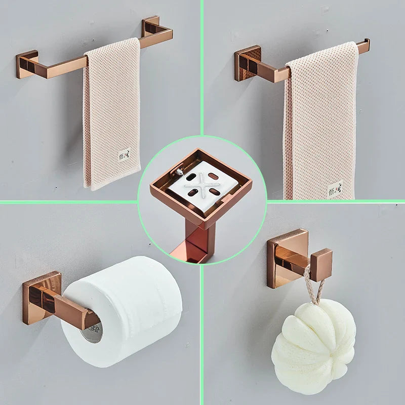 Afralia™ Rose Gold Bathroom Hardware Set: Robe Hook, Towel Bar, Holder, Ring