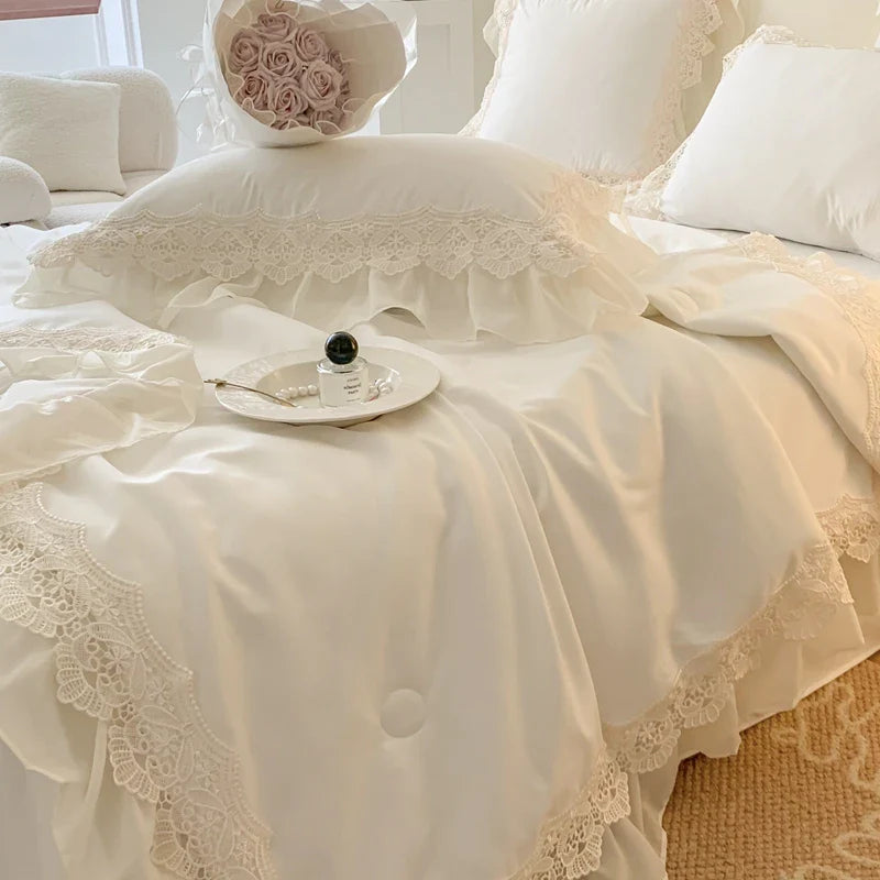 Afralia™ French Wedding Lace Ruffles Bedding Set