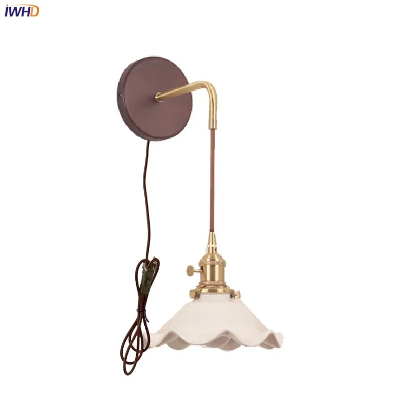 Afralia™ Nordic Ceramic Wood Wall Sconce LED Lamp Adjustable Modern Bedroom Light