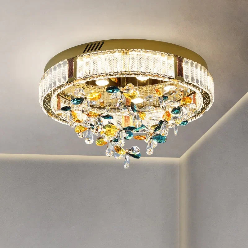 Afralia™ Crystal Flower LED Ceiling Lamps: Modern Home Decor, Colorful Round Lights