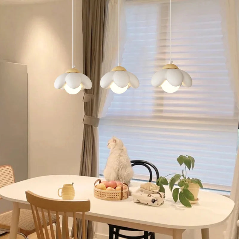 Afralia™ Cream Flower Pendant Light: Modern Nordic Styling Chandelier for Bedroom & Living Room