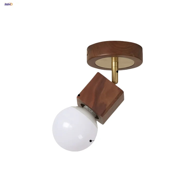 Afralia™ Cube Wood Copper LED Ceiling Light Fixture Vintage Loft Ceiling Lamp