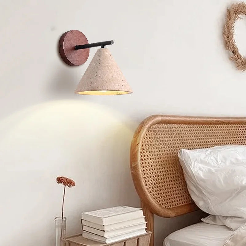 Afralia™ Iron Yellow Travertine Wall Lights, Pull Chain Switch, LED Sconce for Bedroom, Bathroom.