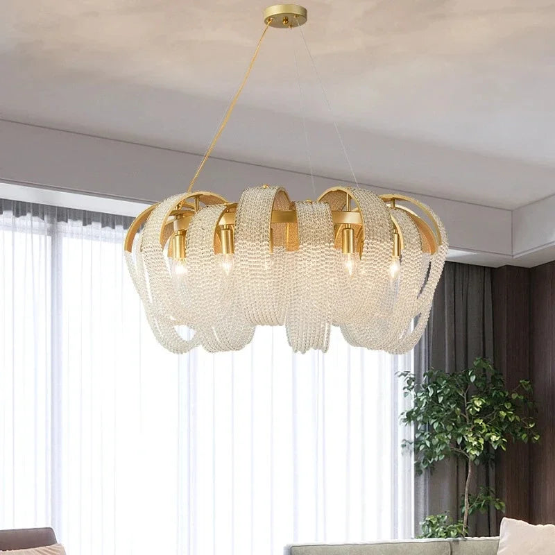 Afralia™ Crystal Tassels LED Ceiling Chandelier for Elegant Home Decor Lighting