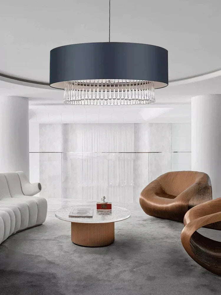 Afralia™ Round Fabric Crystal Pendant Ceiling Chandelier for Living Room Bedroom_decor Lamparas