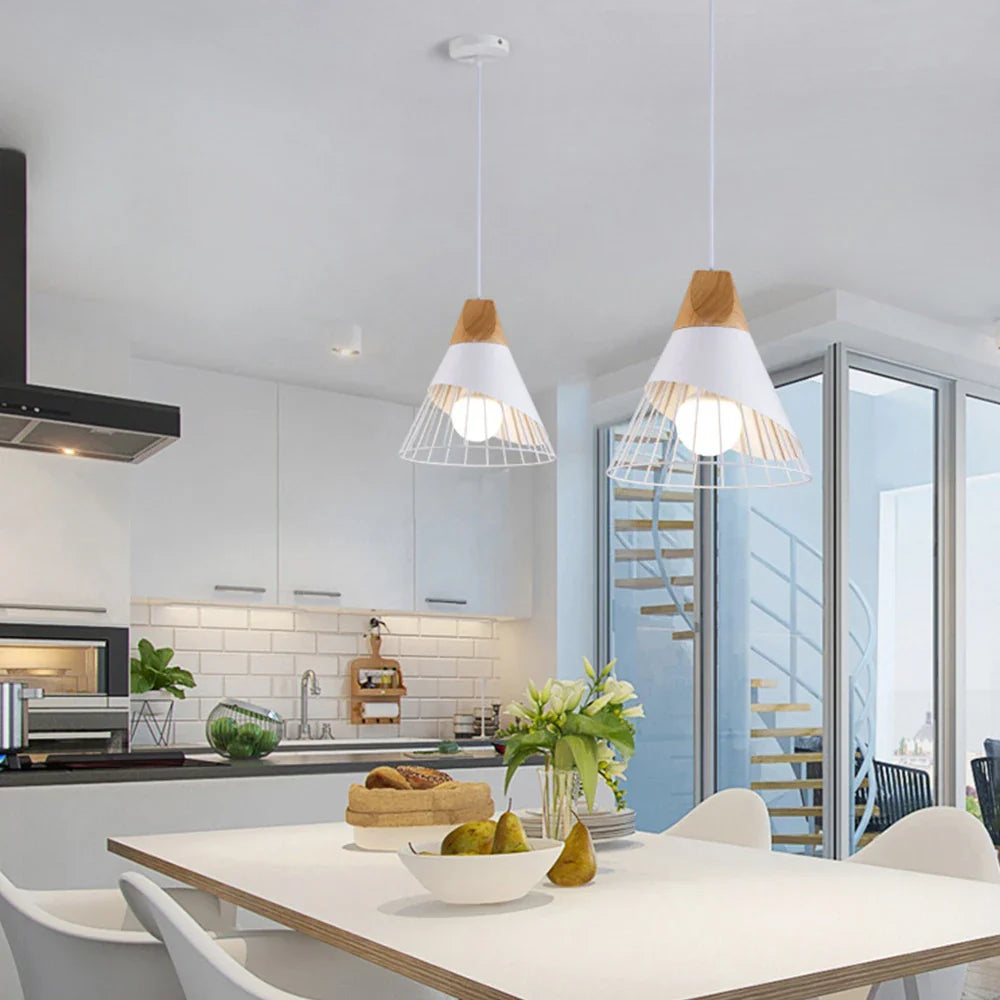 Nordic Modern Wood Pendant Light by Afralia™ - LED E27 Vintage Industrial Fixture for Home