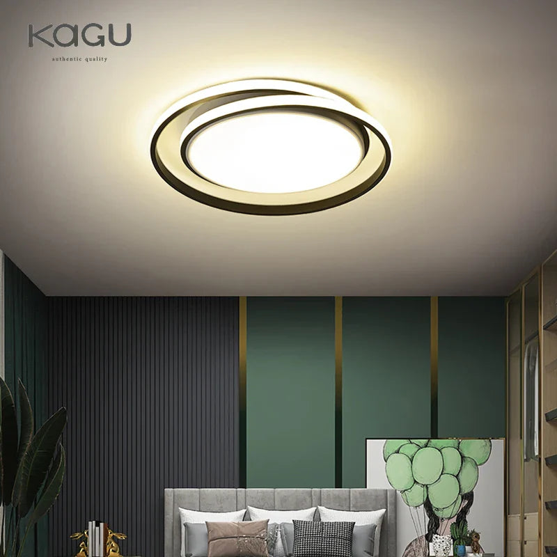 Afralia™ Modern LED Round Chandelier Black Gold Ceiling Lamp for Living Room Bedroom Kitchen