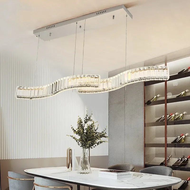 Afralia™ S Wave Steel & Crystal Dimmable LED Pendant Lights