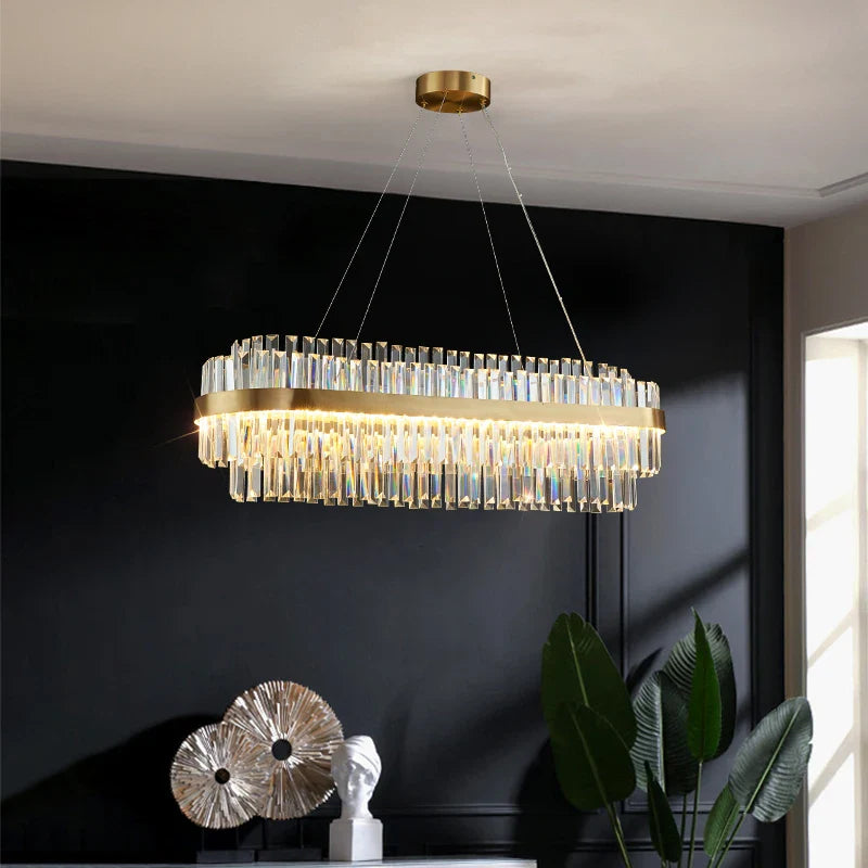 Afralia™ Gold Metal Crystal Pendant Light - Dimmable LED Hanging Lamp