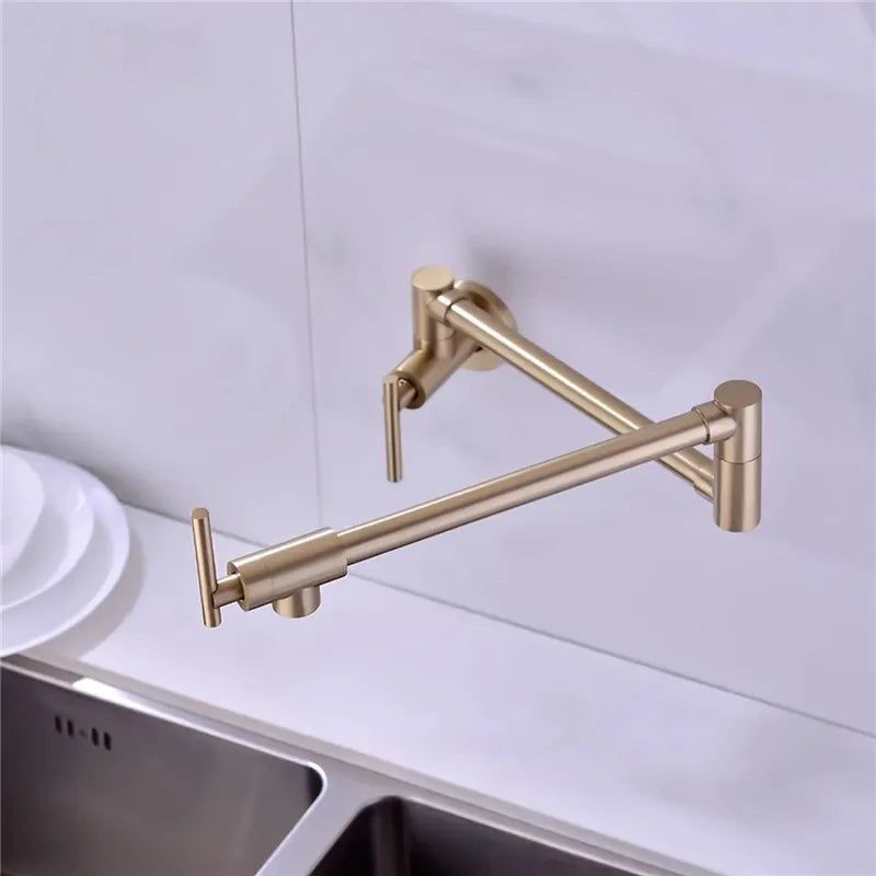 Afralia™ Brushed Gold Kitchen Pot Filler Faucet Wall Mount Single Cold Foldable Spout