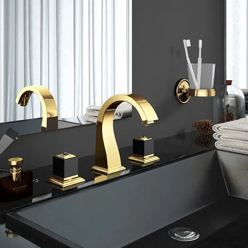 Afralia™ Chrome Brass Bathroom Faucet | Waterfall Sink 3-Hole Widespread Tap
