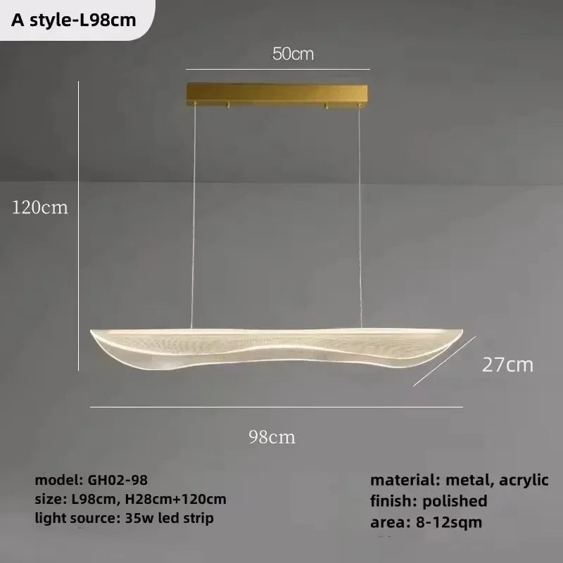 Afralia™ Long Curve LED Chandelier for Living Room Dining Office Decor