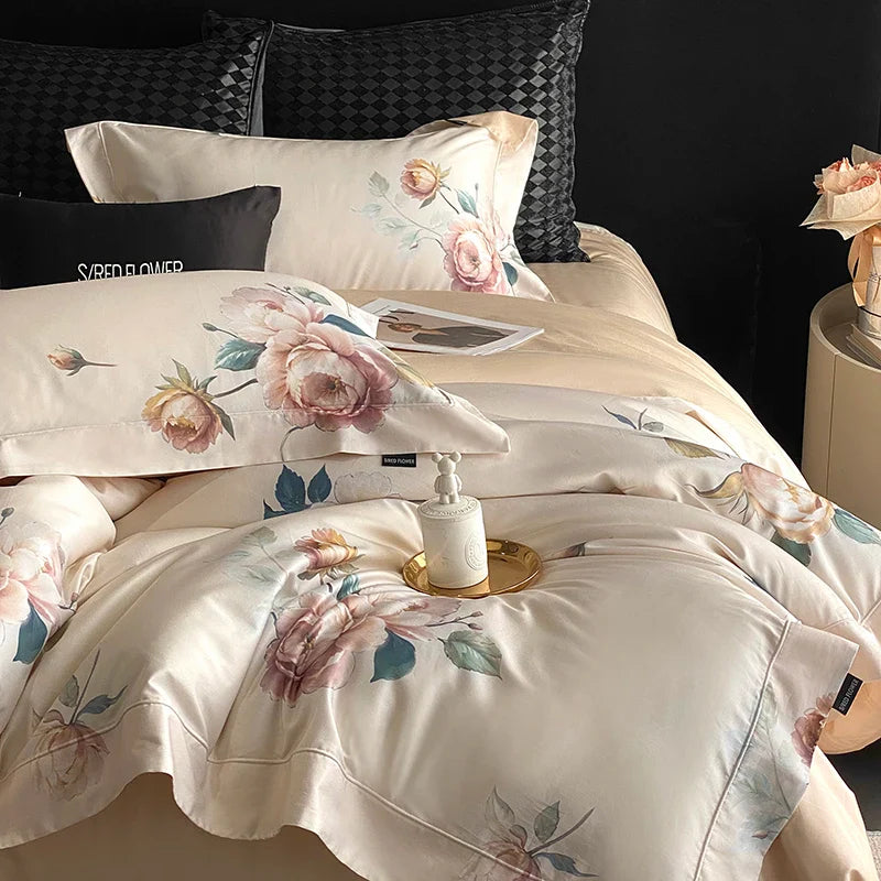 Afralia™ Vintage Rose Flower Print Bedding Set with Egyptian Cotton Luxury and Timeless Elegance