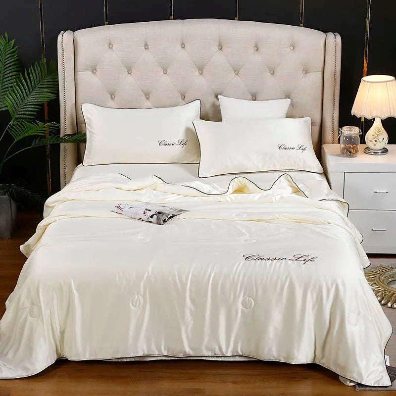 Afralia™ Embroidered Satin Rayon Queen Quilt - Luxe Summer/Autumn Comforter