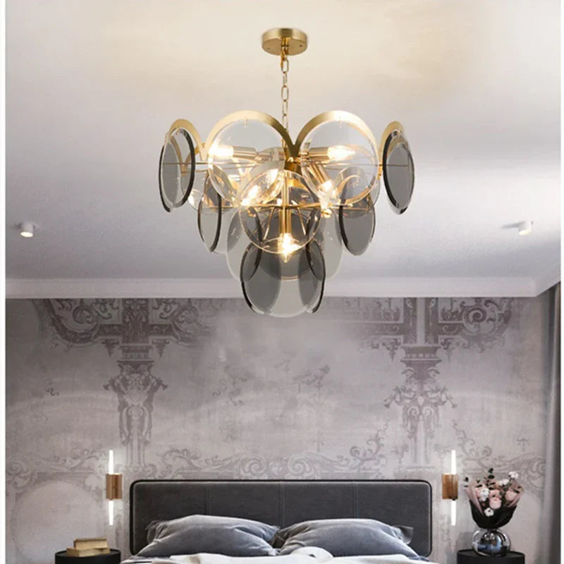 Afralia™ Smoke Grey Glass Ceiling Chandelier - Nordic Modern Indoor Style Lighting