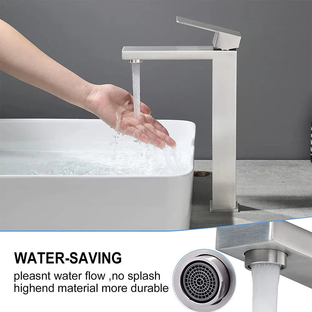 Afralia™ Brushed Gold Basin Faucet Single Handle Cold Hot Water Mixer Deck Mounted