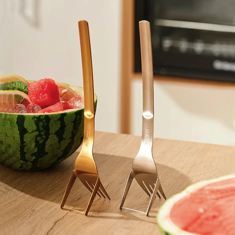 Afralia™ Watermelon Slicer Fork Stainless Steel Divider Cutter Kitchen Tool