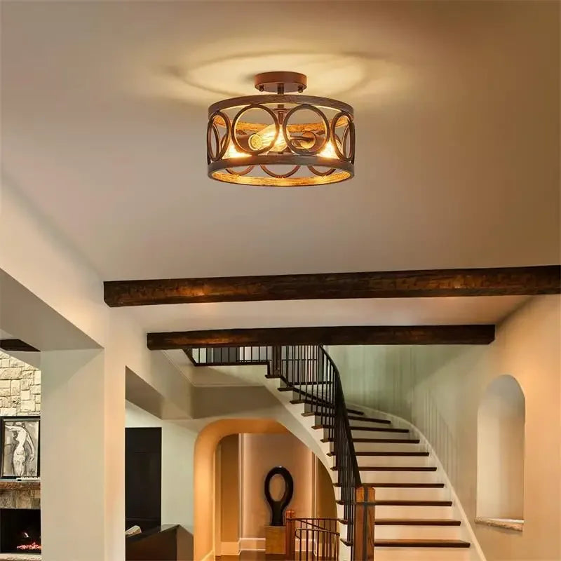 Afralia™ Retro Industrial Circular Chandelier for Home Decor