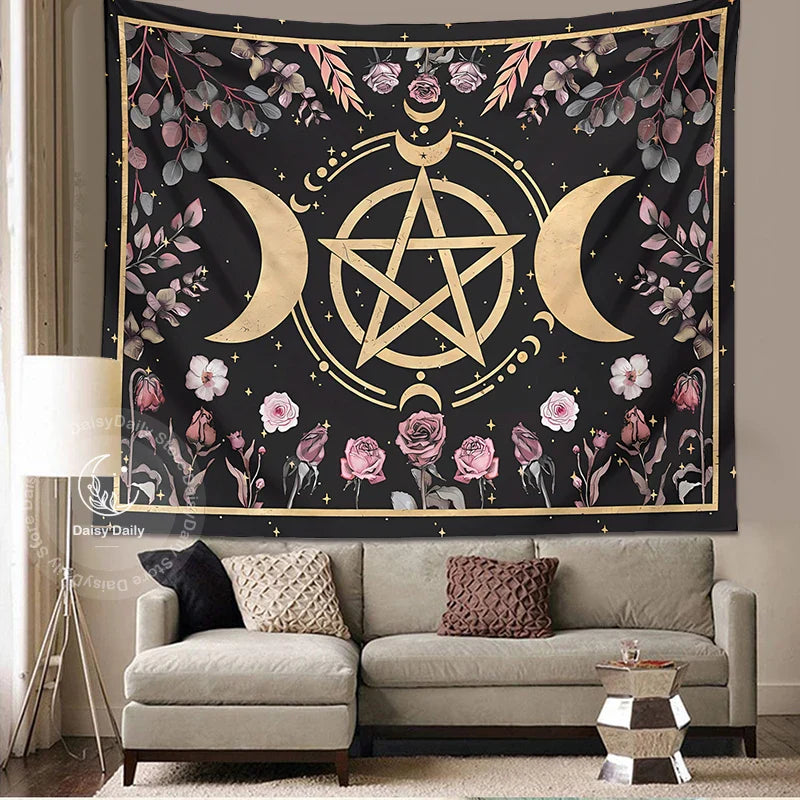 Afralia™ Botanical Floral Moon Tapestry - Witch Cottage Core Living Room Decor