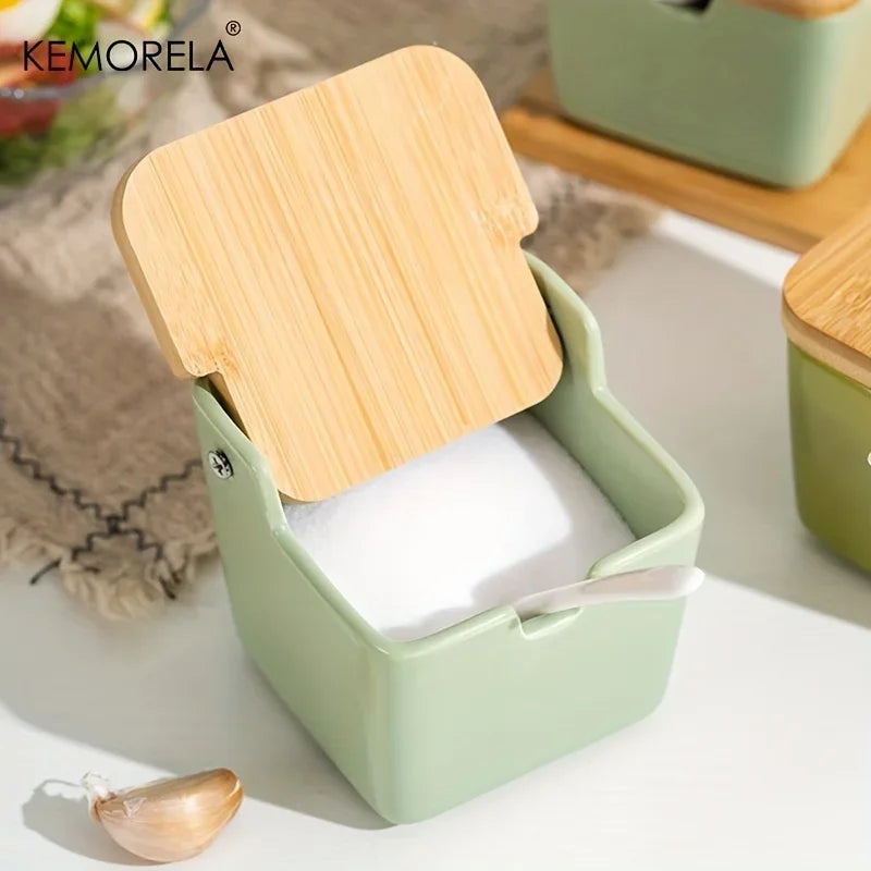 Afralia™ Japanese Retro Ceramic Seasoning Jar Set with Tray - 3-Piece Kitchen Organizer