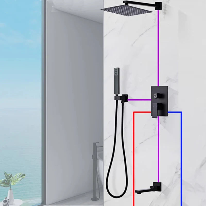 Afralia™ Black Wall Mounted Shower System with Handshower - 12/16 Inch Rainwater Faucet