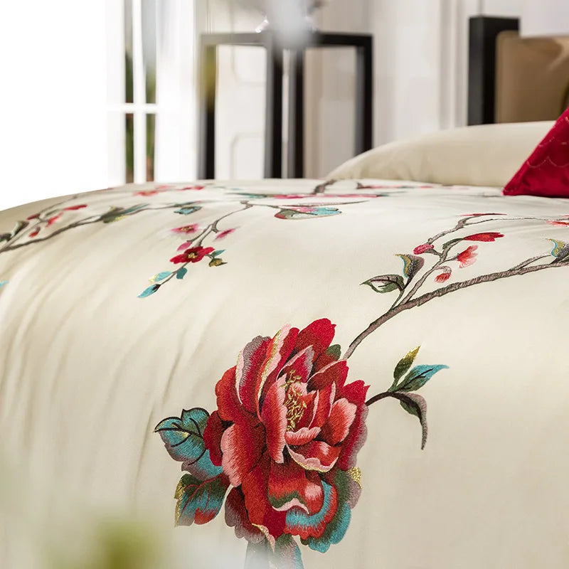 Afralia™ 200S Embroidery Egyptian Cotton Bedding Set - Queen King Linens