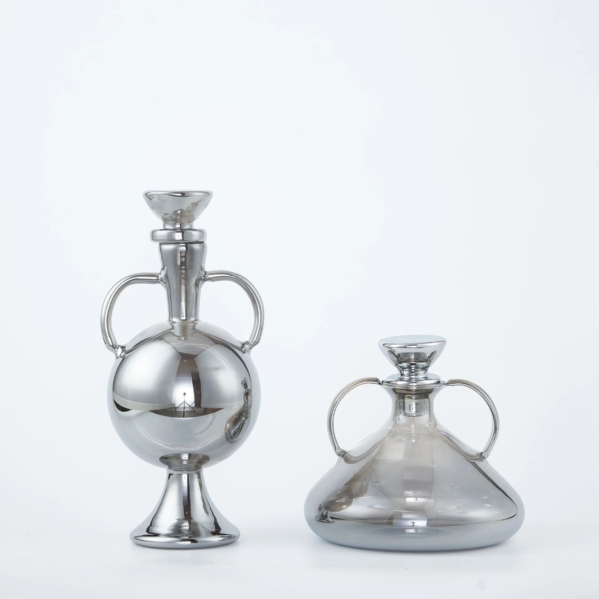 Afralia™ Silver Glass Vase with Geometric Handle for Living Room Dining Kitchen