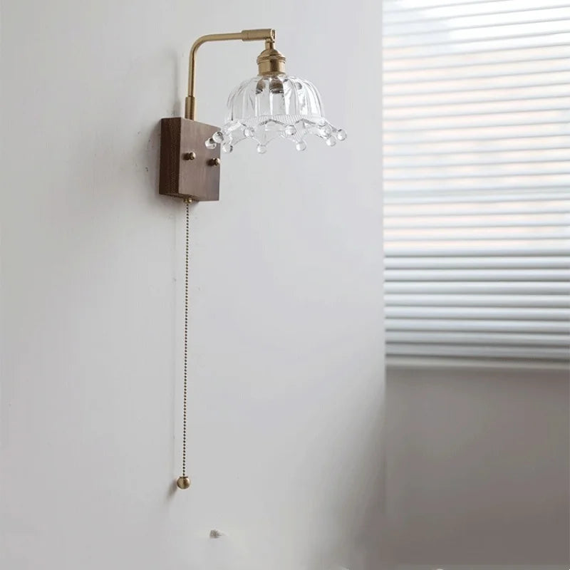 Afralia™ Nordic LED Wall Light Fixture Pull Chain Switch Glass Bedside Sconce