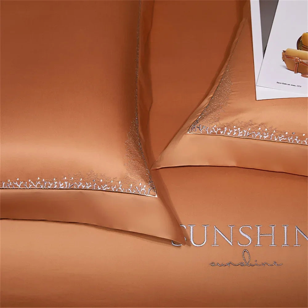 Afralia™ Jacquard Embroidery Egyptian Cotton Satin Bedding Set with Elastic Sheet