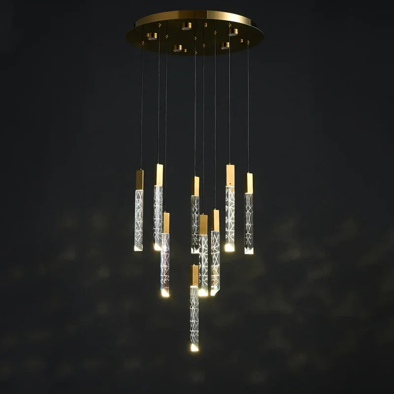 Afralia™ Modern Loft Crystal Gold Chandelier for Staircase & Living Room