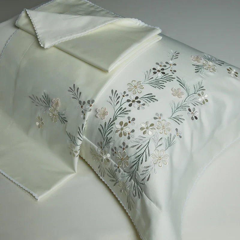 Afralia™ Luxury Floral Embroidered Bedding Set, Egyptian Cotton, Queen/King Sizes, Duvet Cover, Sheet, Pillowcases