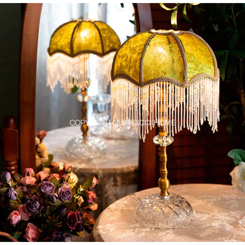 Afralia™ Green Velvet Tasseling Lampshade for Luxury Nightstand Lamp