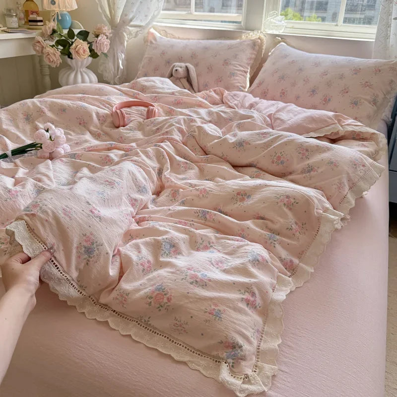 Afralia™ Summer Hollow Lace Floral Bedding Set - Princess Style, Soft & Breathable